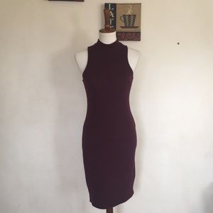Maroon High Collar Dress